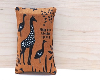 Giraffe To-Go Tissue Pouch - wildlife brown fabric pocket facial tissue holder, African animals, copper cotton travel sized tissue case