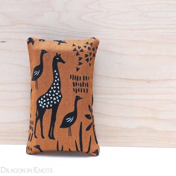 Giraffe To-Go Tissue Pouch - wildlife brown fabric pocket facial tissue holder, African animals, copper cotton travel sized tissue case