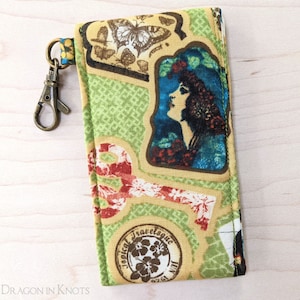 Grüner Lipgloss-Halter - großer oder kurzer, Reise-Thema, Vintage-inspirierter Schlüsselbund-Beutel