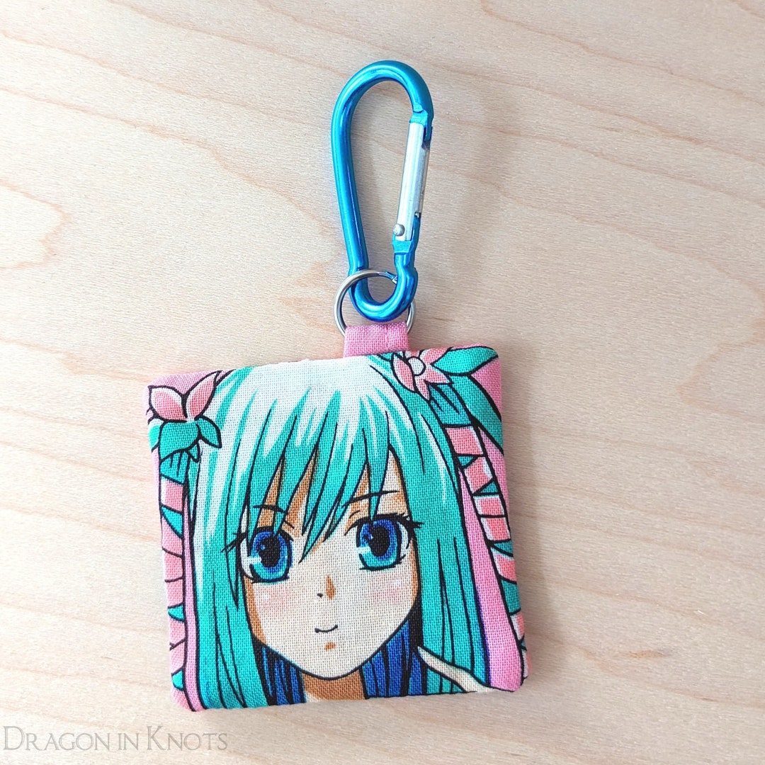 Anime Girl Keychain Pouch Manga Style Character With Aqua Etsy