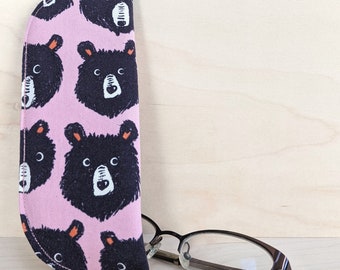 Bears on Pink Eyeglass Sleeve - Fabric Soft Glasses Case - S M - Friends of Goldilocks