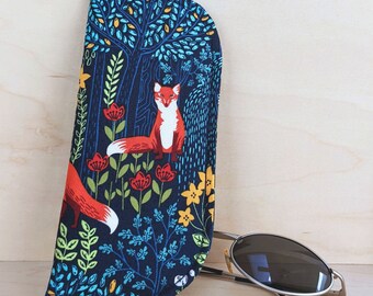 Fox Eyeglass Sleeve for Reading Glasses or Eyeglasses - Navy Blue Soft Case - S M L