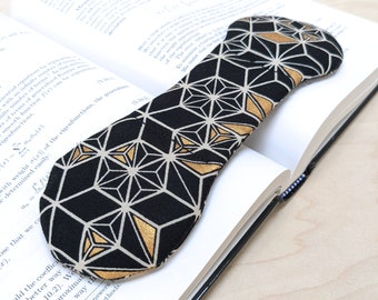 Black and Gold Book Weight - geometric pattern page holder, reading aid, book accessory, booklover gift, Japanese cotton