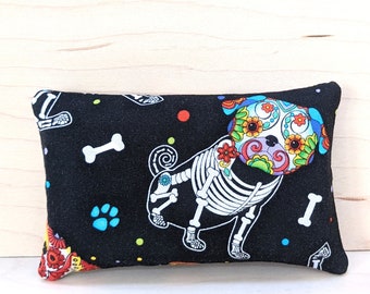 Sugar Skull Dog Pocket Tissue Holder - Choose Dachshund, Chihuahua, Westie, Great Dane, or Pug - Black and White Facial Tissue Case