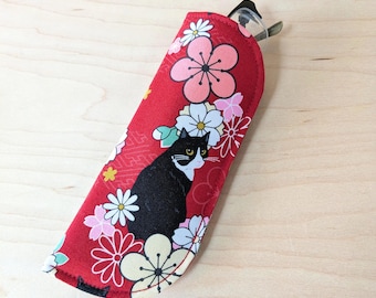 Tuxedo Cat Eyeglass Holder - Small Red Soft Glasses Case
