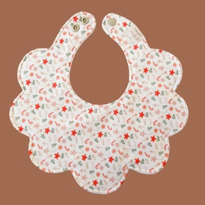 Holiday Cookies Scalloped Baby Bib, Christmas cookies bib, flower baby bib, scalloped bib