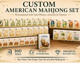 May include: A custom American Mahjong set featuring 160 premium melamine tiles with colorful illustrations of animals, plants, and seasonal themes. The tiles display numbers 1 through 9, directional markers, and a Joker tile with an otter graphic.