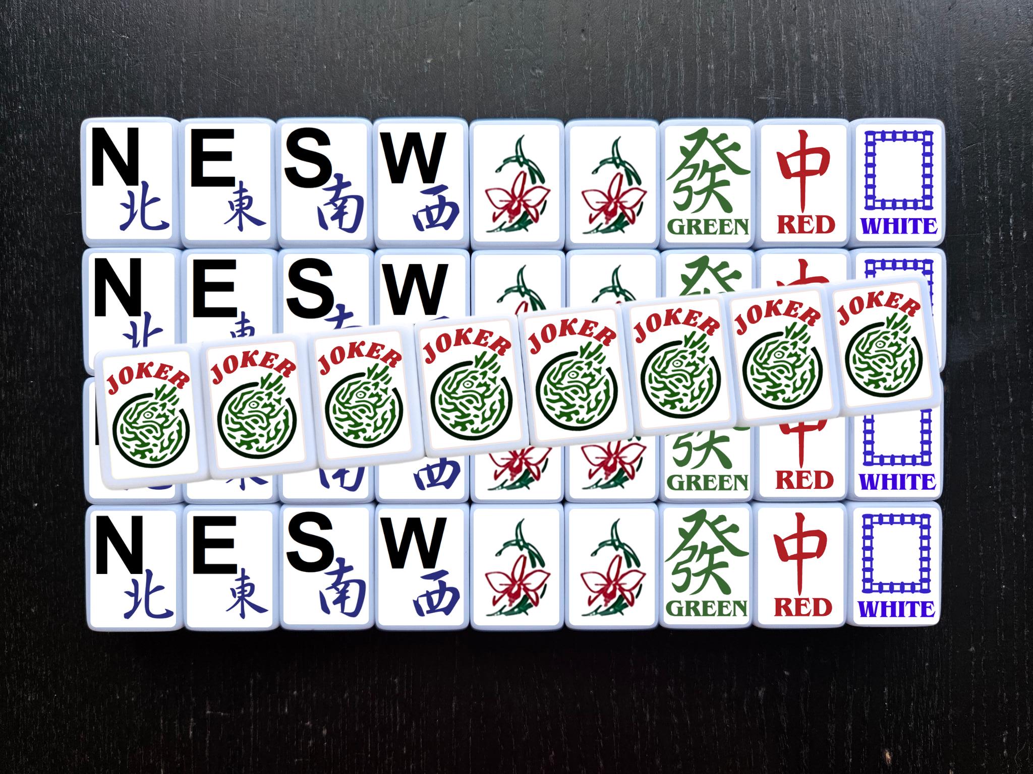 アメリカ式麻雀セット：大きな数字、152枚の牌（ジョーカー8枚