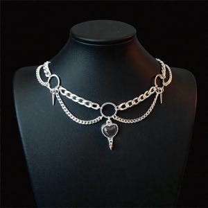 Goth Heart & Baby Spike Choker, Stainless Steel Layered Chains