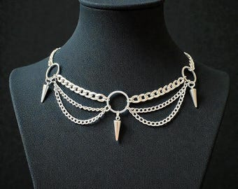 Gothic Spike Choker, Edelstahl geschichtete Ketten