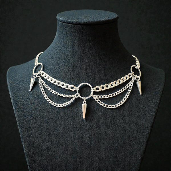 Goth Spike Choker, Stainless Steel Layered Chains