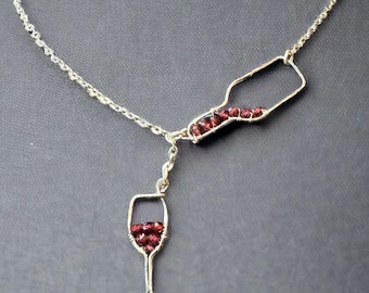 Wine bottle and glass necklace