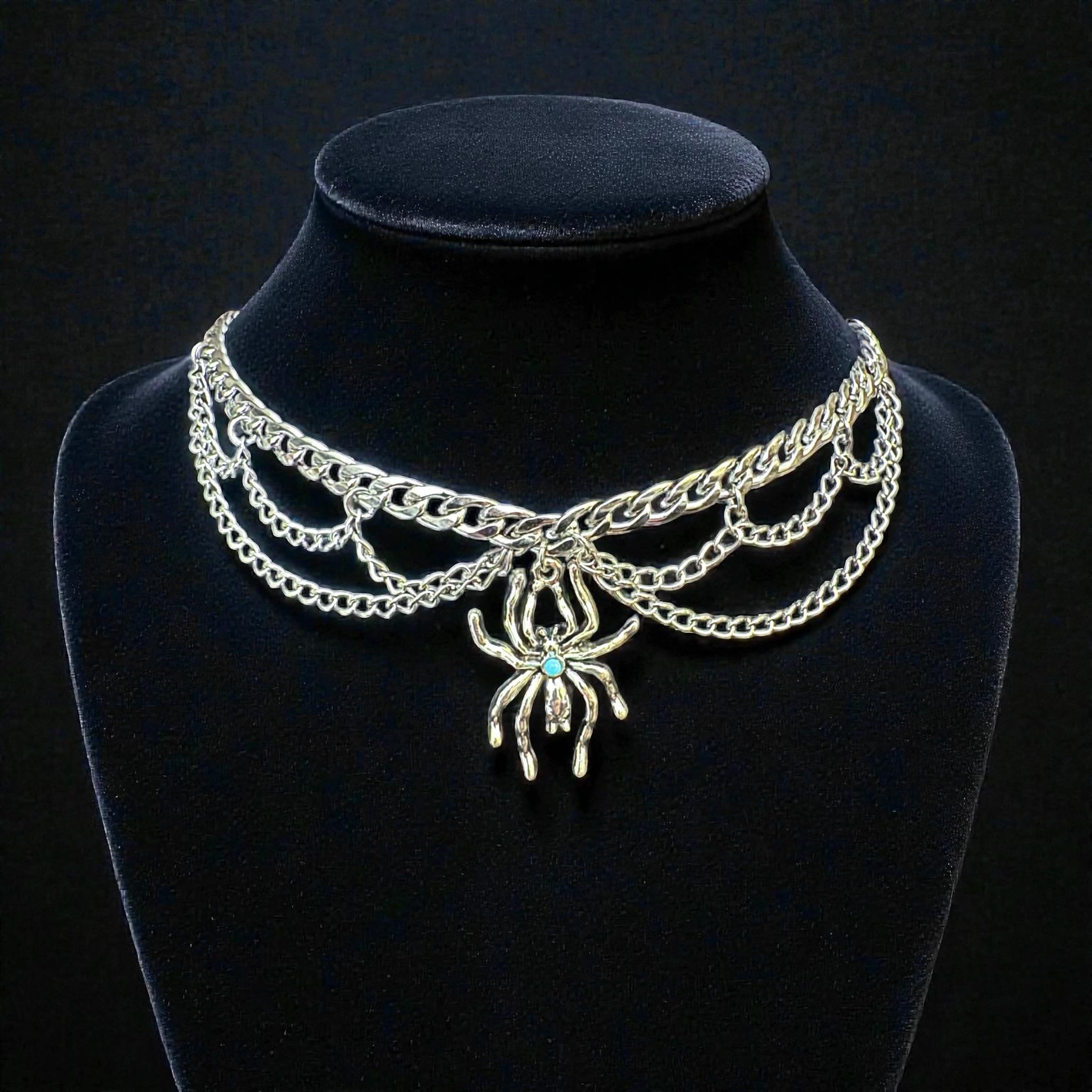 Goth Spider Choker, Stainless Steel Layered Chains - Etsy