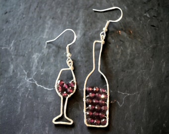 Wine bottle and glass earrings