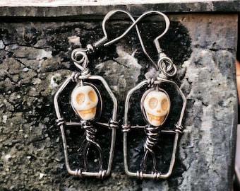 skeleton in coffin earrings