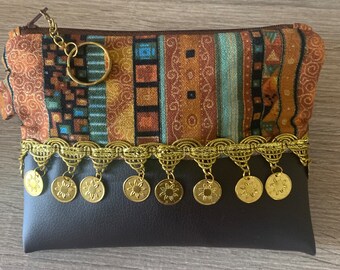 Bohemian ethnic coin purse, pouch, makeup bag, handmade