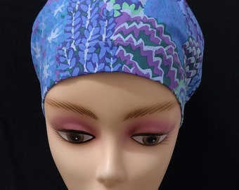 Women Surgical Cap Euro Close Fit Kaffe Fasset Large Oriental Trees Blue Medical Surgery Hat Doctor, Nurse, CRNA, Vet, vet caps, OR caps