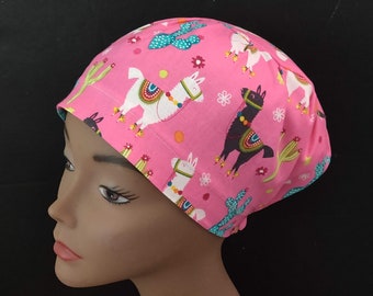 Women Surgical Cap Euro Close Fit Tossed Llamas Animals Cactus Medical Surgery Hat Doctor, Nurse, CRNA, Vet, Surgeon, vet caps, OR caps