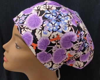 Women Surgical Cap Euro Close Fit Kaffe Fasset Climbing Geraniums  Medical Surgery Hat Doctor, Nurse, CRNA, Vet, Surgeon, vet caps, OR caps