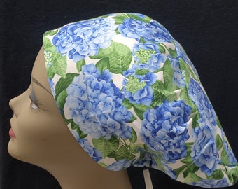 Women Surgical Cap Euro Close Fit Modern  Blue Hydrangea Flower Medical Surgery Hat Doctor, Nurse, CRNA, Vet, Surgeon,  caps, OR caps