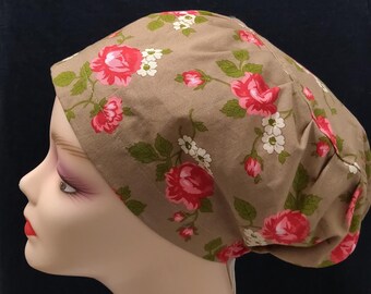 Women Surgical Cap Euro Close Fit Modern Tan Pink and White Flower  Medical Surgery Hat Doctor, Nurse, CRNA, Vet, Surgeon,  caps, OR caps