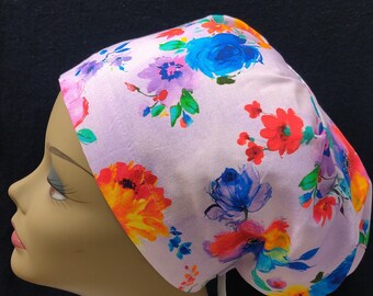 Women Surgical Cap Euro Close Fit Modern Small Bright Painted Floral Medical Surgery Hat Doctor, Nurse, CRNA, Vet, Surgeon,  caps, OR caps