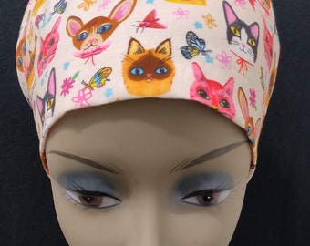 Women Surgical Cap Euro Close Fit Modern Tossed Kitty Cat Faces  Medical Surgery Hat Doctor, Nurse, CRNA, Vet, Surgeon,  caps, OR caps