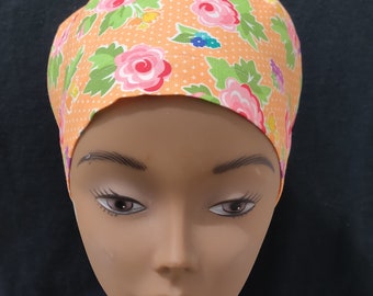 Women Surgical Cap Euro Close Fit Modern Orange Blossom Flower Medical Surgery Hat Doctor, Nurse, CRNA, Vet, Surgeon,  caps, OR caps