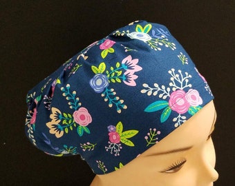 Women Surgical Cap Euro Close Fit Navy Blue Bright Colorful Flower  Medical Surgery Hat Doctor, Nurse, CRNA, Vet, Surgeon,  caps, OR caps