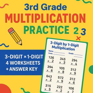 3-Digit by 1-Digit multiplication worksheet for Grade 3