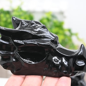 4''Obsidian Dragon Skull ,Natural Quartz crystal Dragon skull,Crystal dragon skull carved,Crystal gift