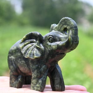 4 &#39;&#39; Natürlicher geschnitzter Quarz-grüner Jadeelefant, Kristallelefantenkopf geschnitzt, Kristallsammeln, Hauptdekor, Kristallgeschenk, Kristallheilung