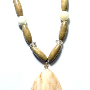 Petrified Wood Teardrop Necklace with Calcite & Citrine Beads - Unique Fossil Gemstone Jewelry