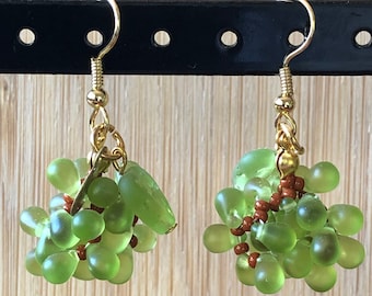 Julia Lee Green Handwoven Grape Cluster Earrings
