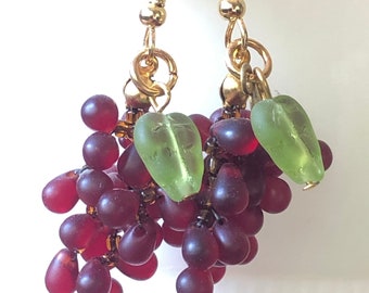 Julia Lee fruit red matte grape cluster earrings