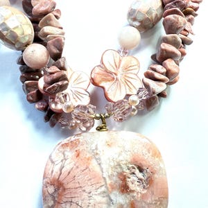 Elegant Multistrand Coral Gemstone Necklace with Pearl, Agate & Swarovski Crystals by Julia Lee