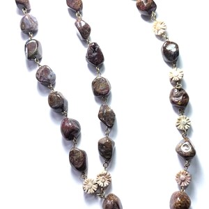 Elegant Pietersite Flower Necklace: Handcrafted Long Drop Gemstone Statement Piece by Julia Lee