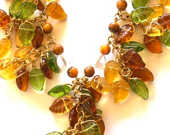 Beautiful fall leaves glass statement necklace