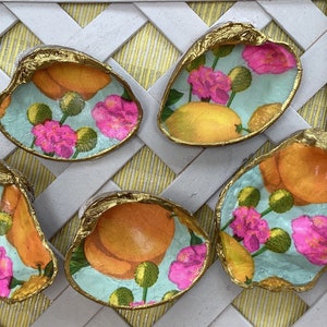 Bague coquillage motif citron et fleurs