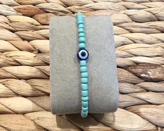 Turquoise Glass Beaded Evil Eye Bracelet