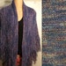Hand Knit Shawl in Mohair Wool Linen Silk Blue Pink Purple