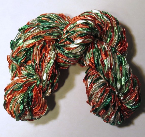Hand painted Ladder Lace Yarn Christmas ribbon red green white