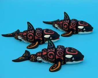 Articulating 3D Printed Tattooed Orca: Flexi Factory Ocean Desk Toy