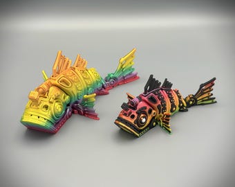 3D Printed Cyber Fish with Articulating Joints and Moving Mouth - Flexi Factory Design