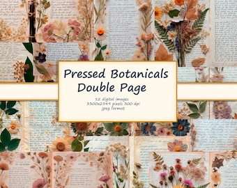 Geperste botanische en poëtische kalligrafie Cursief schrijven | Open Shabby Junk Journal dubbele pagina-ontwerp | Vintage kunst | Handgemaakte ambachten