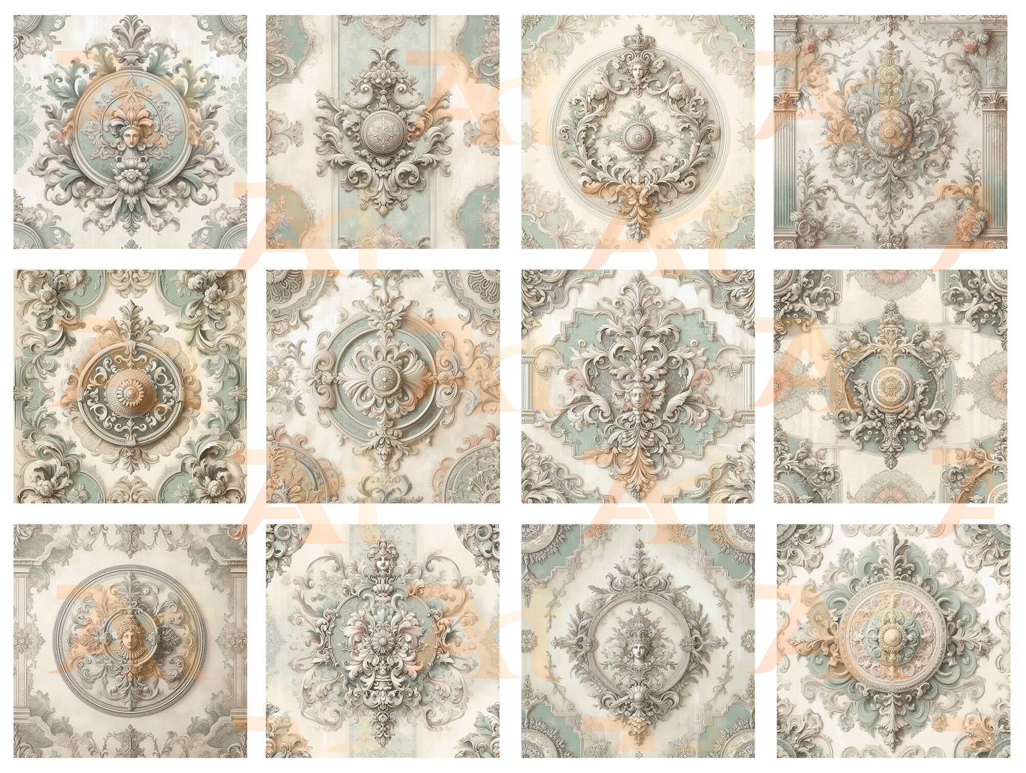 Elegant Shabby Chic Seamless Wallpaper With Antique Medallions ...