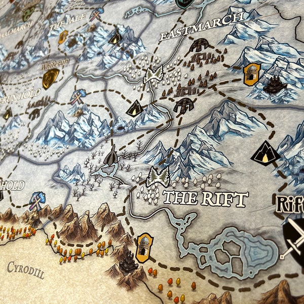 Beautiful upgrade map for use with Skyrim adventure board game