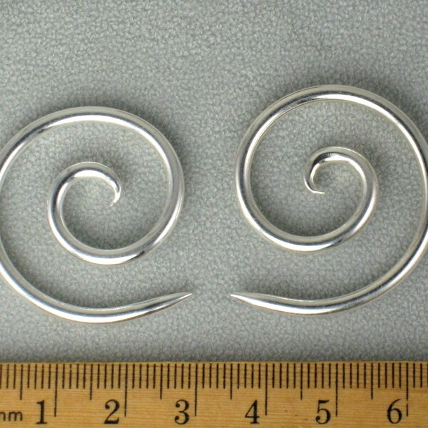 10 Gauge Sterling Silver Spiral earrings or bodyjewelry, pair, 3s