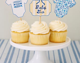 Ciao Baby Cupcake Toppers, Mediterranean Amalfi Coast Baby Shower