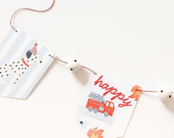 Custom Firetruck Birthday Banner, Firefighter Birthday, Firetruck Party, Fire Truck Garland, Two the Rescue Party, Fireman Decor